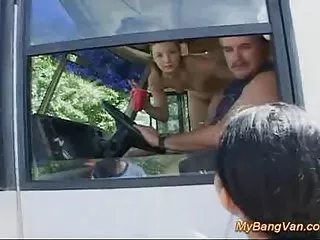 Hit my van group fucking orgy picked up from the street get hit by a bus
