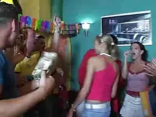Blonde teen gets a big birthday surprise in bar, large bright